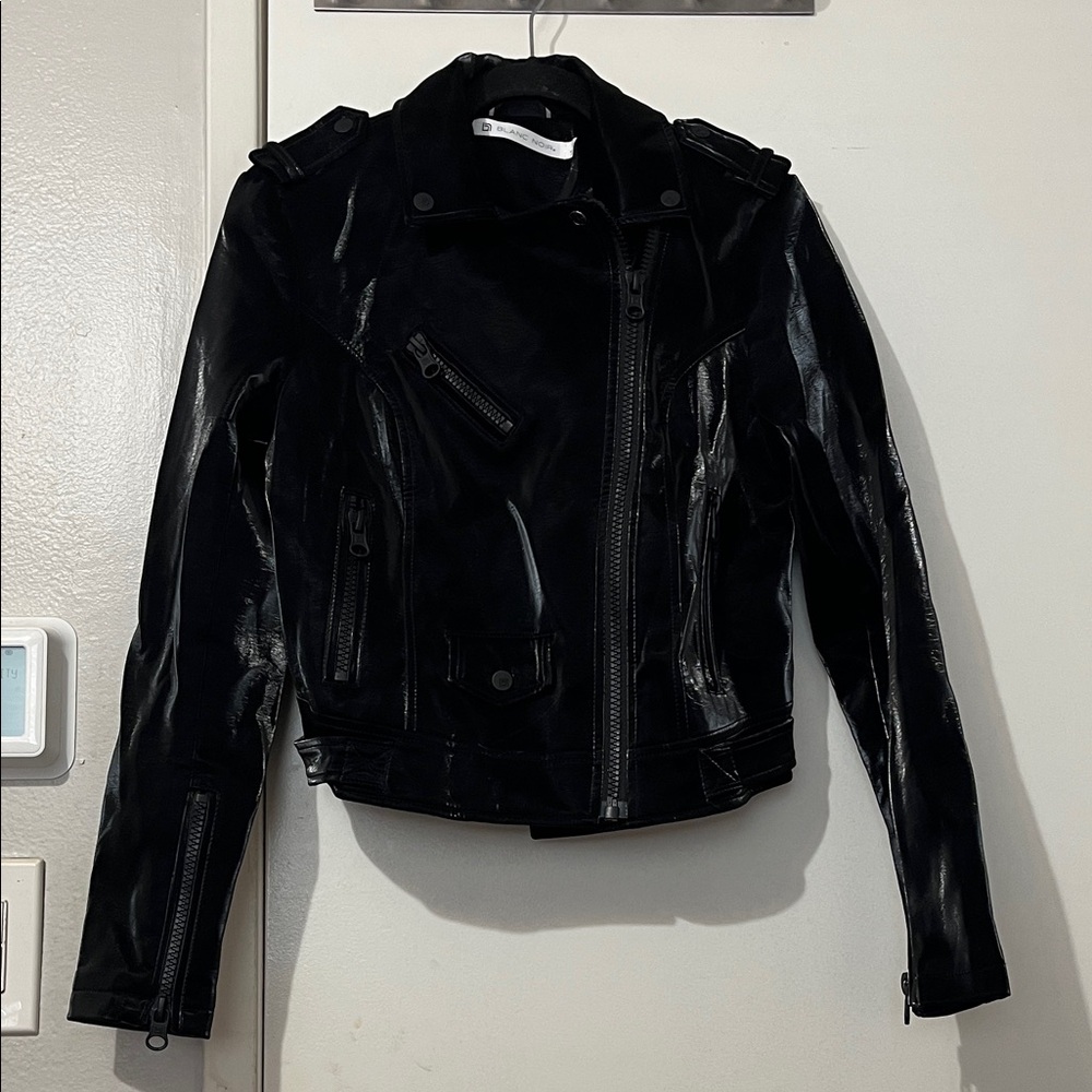 Blanc Noir Shiny Black Faux Leather Jacket